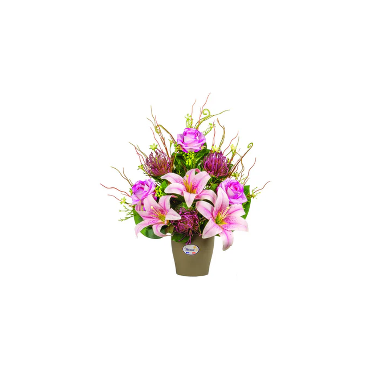 POT DE ROSES LYS ET CHARDONS