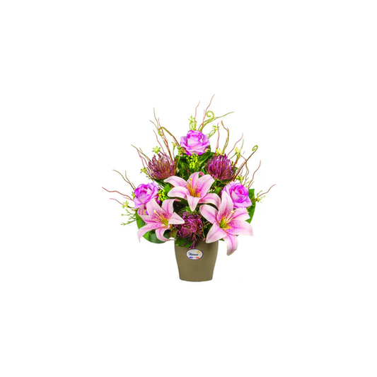 POT DE ROSES LYS ET CHARDONS