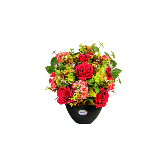 COUPE DE ROSES EUCALYPTUS ET CACTEES