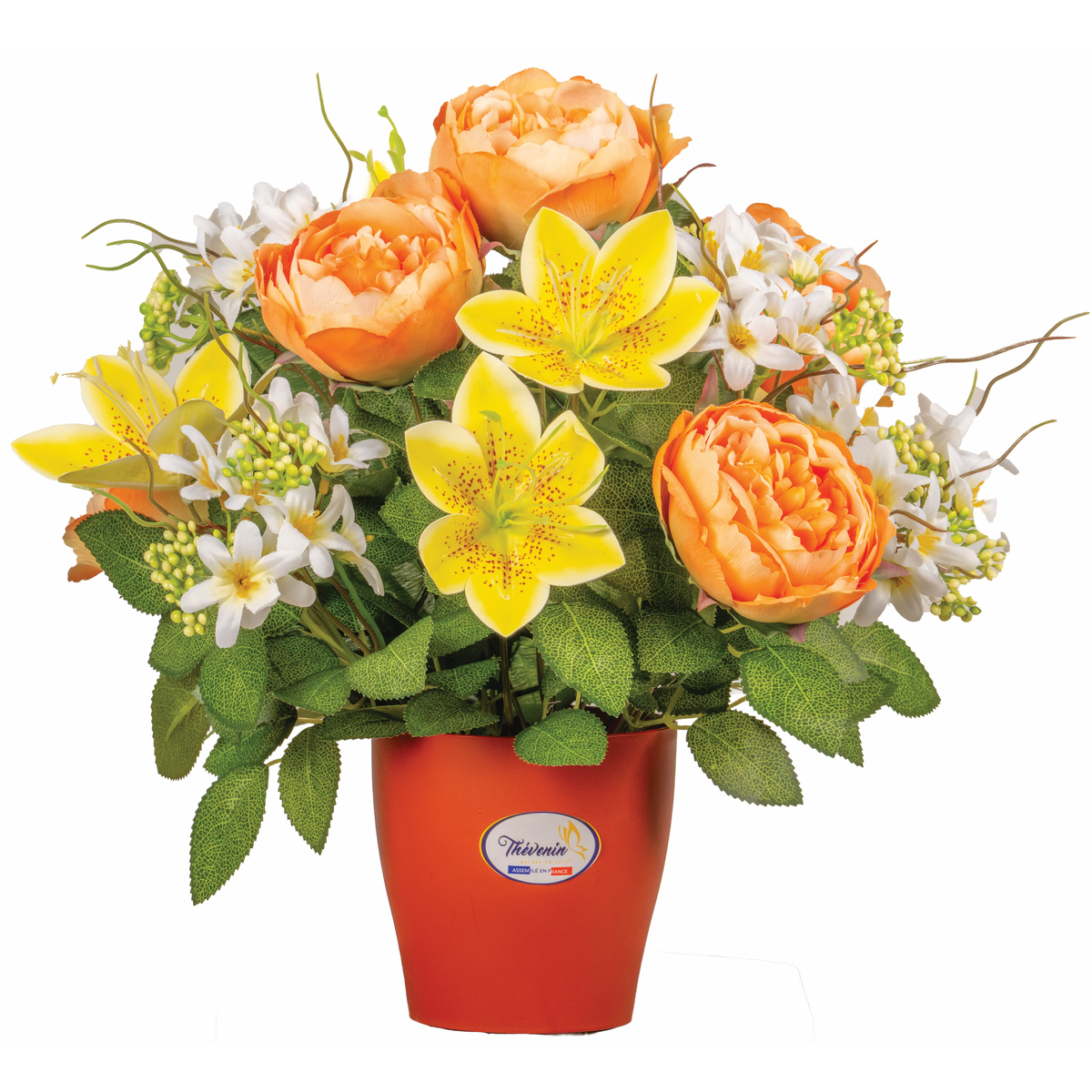 POT DE PIVOINES ORCHIDEES ET FLEURETTES